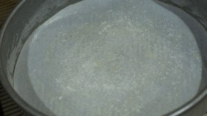 Berry Peach Cobbler Breakfast Cake pan prep