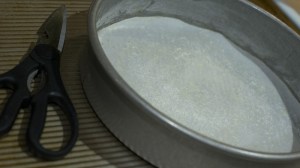 Berry Peach Cobbler Breakfast Cake pan prep