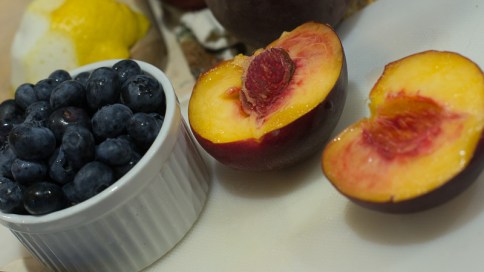 Berry Peach Cobbler Breakfast Cake Prep