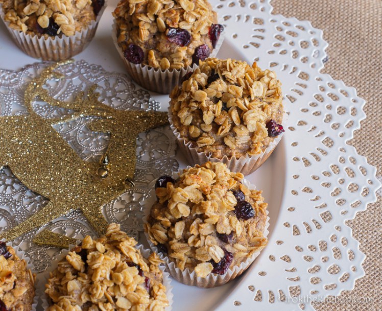 cranberry oat muffins on display